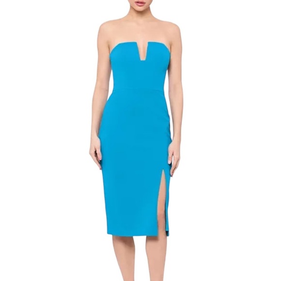 Aqua Strapless Turquoise Midi Sheath Dress – Size 4 – NWT – $238 Retail – Read - Picture 1 of 13